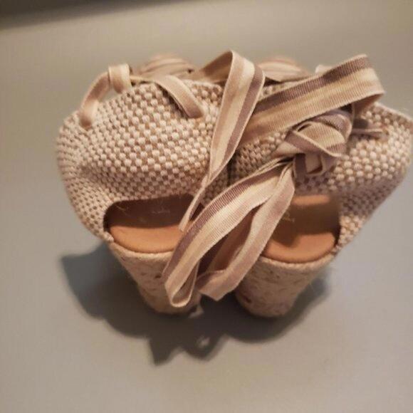 NWOB Paseart Cream Suede Lace Up Espadrille Wedges 37 6.5 (bin 6) - Picture 4 of 5